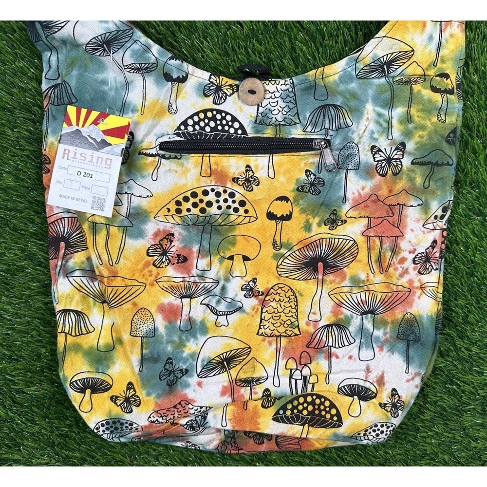 Rising International Hobo Purse Bag Cotton Mushroom Tie Dye Hippie Nepal - Picture 3 of 7